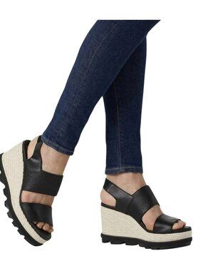 Sorel Joanie ll Slingback Platform Wedge Espadrille Sandals Womens 7.5 Black NEW